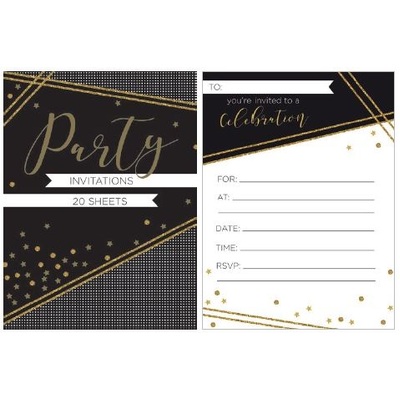 General Party Formal Black & Gold Invitation Pad (Pk 20)