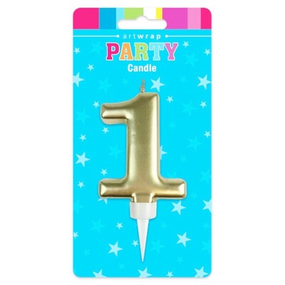 Metallic Gold Number 1 Cake Candle Large Birthday Anniversary Candle