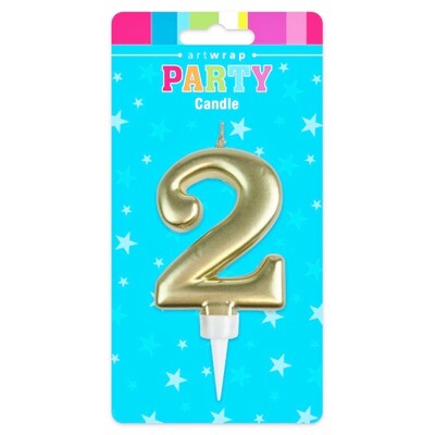 Metallic Gold Number 2 Cake Candle Large Birthday Anniversary Candle