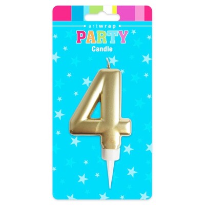 Metallic Gold Number 4 Cake Candle Large Birthday Anniversary Candle