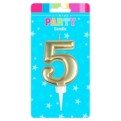 Metallic Gold Number 5 Cake Candle Large Birthday Anniversary Candle
