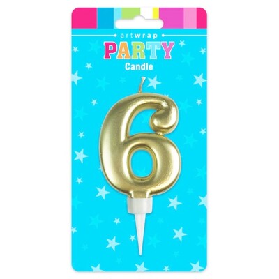 Metallic Gold Number 6 Cake Candle Large Birthday Anniversary Candle