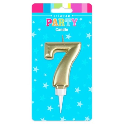Metallic Gold Number 7 Cake Candle Large Birthday Anniversary Candle
