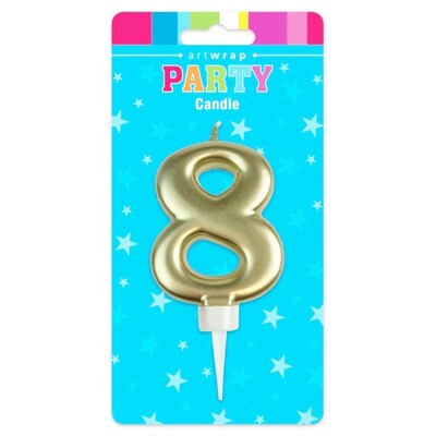 Metallic Gold Number 8 Cake Candle Large Birthday Anniversary Candle