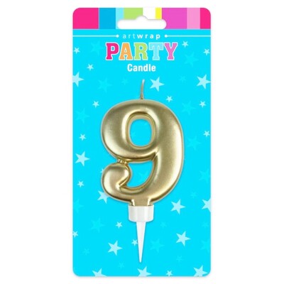 Metallic Gold Number 9 Cake Candle Large Birthday Anniversary Candle
