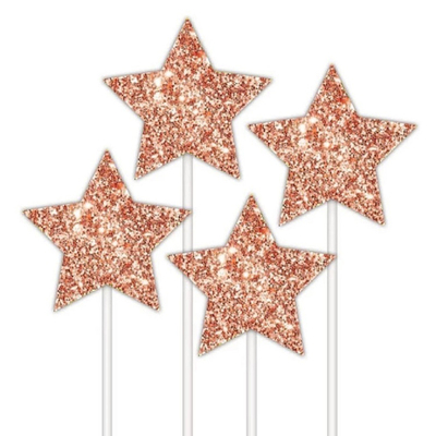 Rose Gold Glitter Star Cake Toppers (Pk 4)