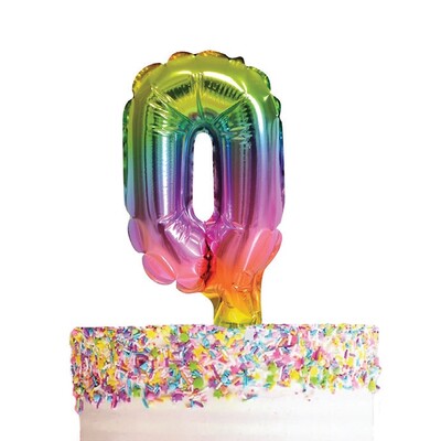 Small Number 0 Rainbow Foil Balloon Cake Topper Pk 1
