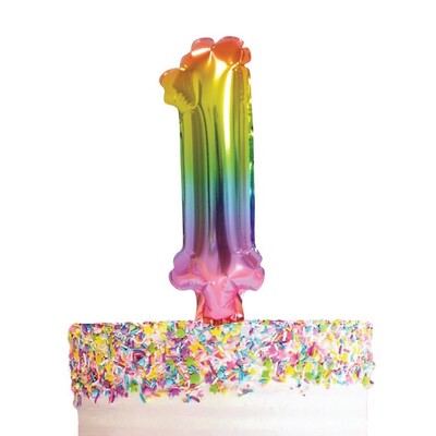 Small Number 1 Rainbow Foil Balloon Cake Topper Pk 1