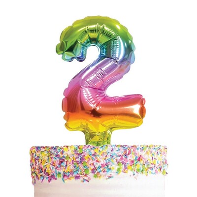 Small Number 2 Rainbow Foil Balloon Cake Topper Pk 1