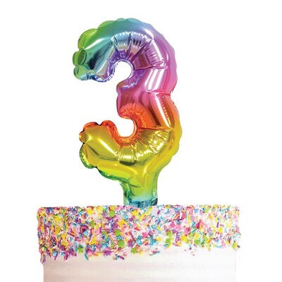 Small Number 3 Rainbow Foil Balloon Cake Topper Pk 1