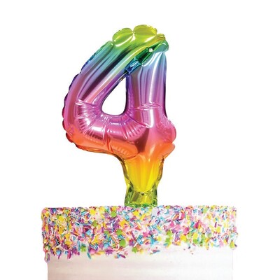 Small Number 4 Rainbow Foil Balloon Cake Topper Pk 1