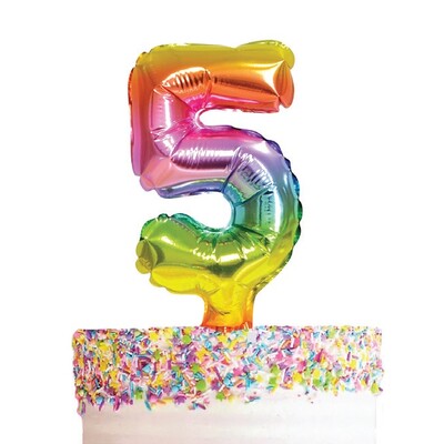 Small Number 5 Rainbow Foil Balloon Cake Topper Pk 1