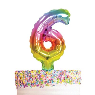 Small Number 6 Rainbow Foil Balloon Cake Topper Pk 1
