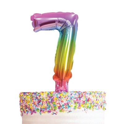 Small Number 7 Rainbow Foil Balloon Cake Topper Pk 1