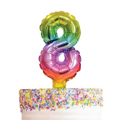 Small Number 8 Rainbow Foil Balloon Cake Topper Pk 1