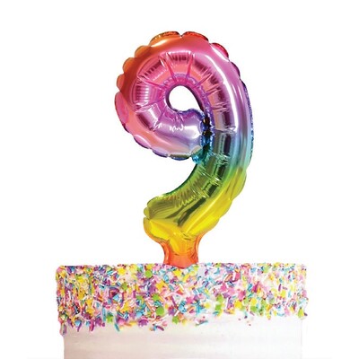 Small Number 9 Rainbow Foil Balloon Cake Topper Pk 1