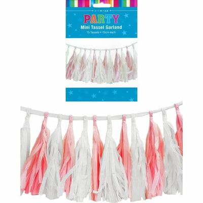 Pink and White Mini Tassel Garland (15 Tassels) Pk 1