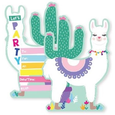 Llama Party Invitations & Envelopes (Pk 8)