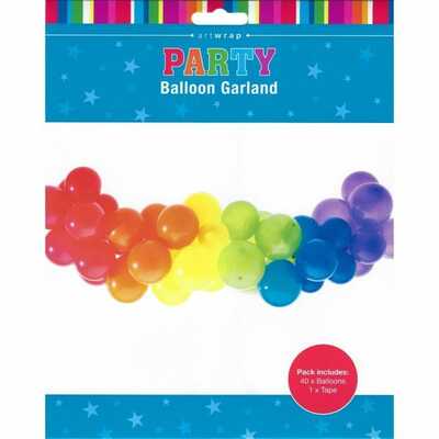Rainbow Balloon Garland Kit (40 Balloons & Tape) Pk 1