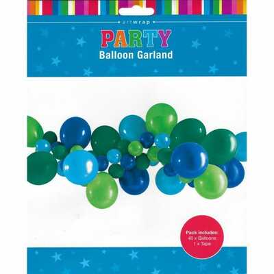 Blue & Green Balloon Garland Kit (40 Balloons & Tape) Pk 1