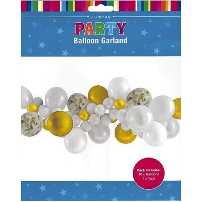 Gold and White Balloon Garland Kit (40 Balloons & Tape) Pk 1