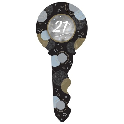 Black 21st Birthday Keepsake Key with Stars & Circles