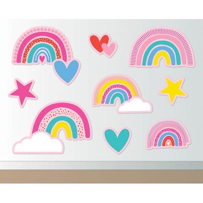 Rainbow Party Wall Decorations Cutouts (Pk 12)