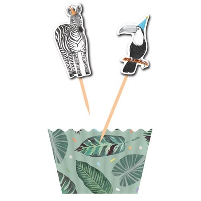 Jungle Party Zebra/Toucan Cases & Toppers Cupcake Kit (Pk 12)