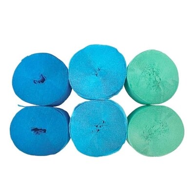 Blue & Green Crepe Streamer Rolls Pk 6