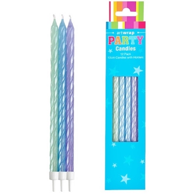 Pastel Tall Cake Candles with Holders (Pk 12)
