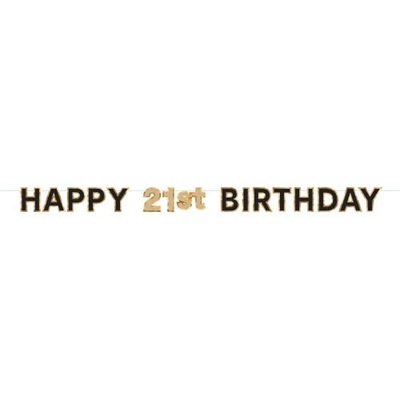 Black & Gold Happy 21st Birthday Bunting Banner 2.5m