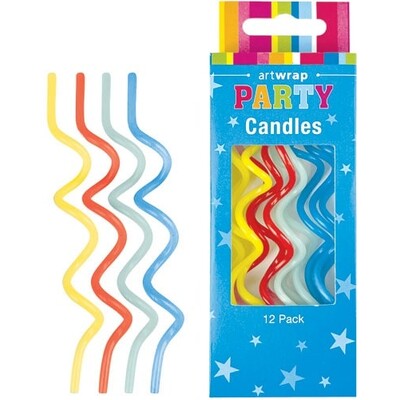 Primary Colour Spiral Party Cake Candles Pk 12