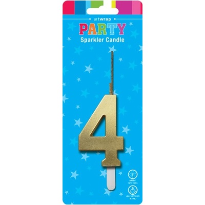 Gold Number 4 Four Sparkler Cake Candle 13cm