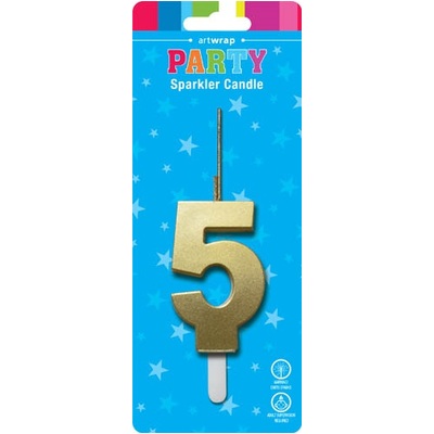 Gold Number 5 Five Sparkler Cake Candle 13cm