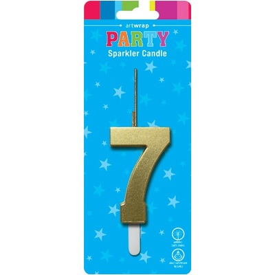 Gold Number 7 Seven Sparkler Cake Candle 13cm
