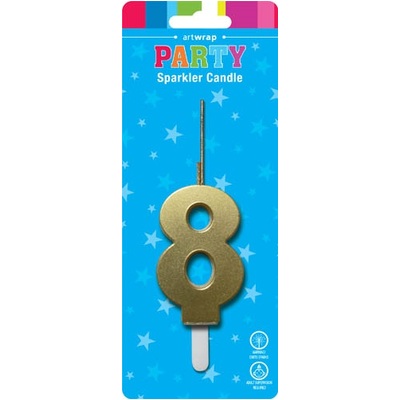 Gold Number 8 Eight Sparkler Cake Candle 13cm