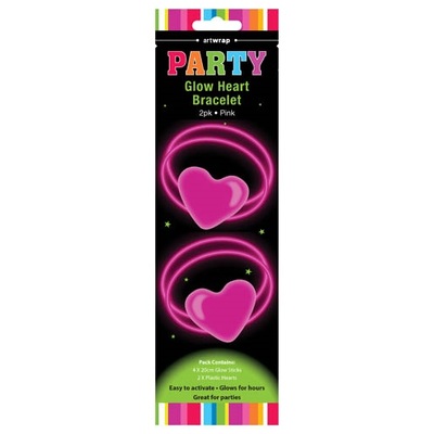 Pink Heart Glow Stick Party Bracelets (Pk 2)