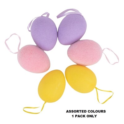 Flocked Hanging Easter Eggs Decorations 9cm Pk 2 Assorted Colours