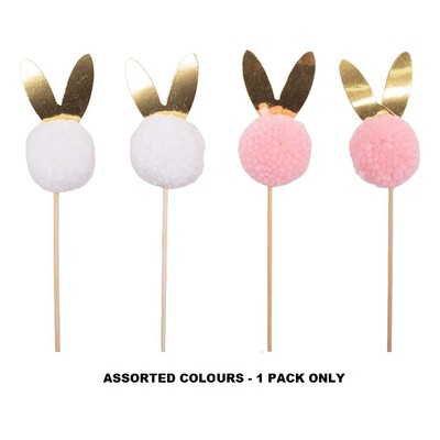 Easter Pom Pom with Bunny Ears Pick Pk 6 Assorted