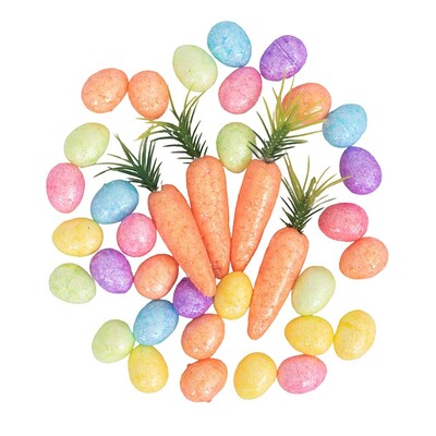 Mini Foam Easter Eggs & Carrots Decorations (Pk 36)