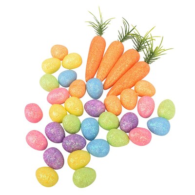 Mini Foam Easter Eggs & Carrots Decorations (Pk 36)