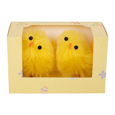 Fluffy Yellow Easter Chicks Decorations 7cm Pk 2