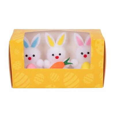 Easter Fluffy White Bunny with Egg or Carrot 6cm Pk 3 Decorations