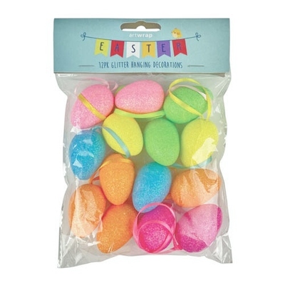Mixed Neon Easter Glitter Hanging Egg Decorations (Pk 12)