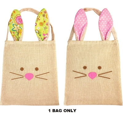 Pink or Green Hessian Easter Bunny Tote Bag (Pk 1)