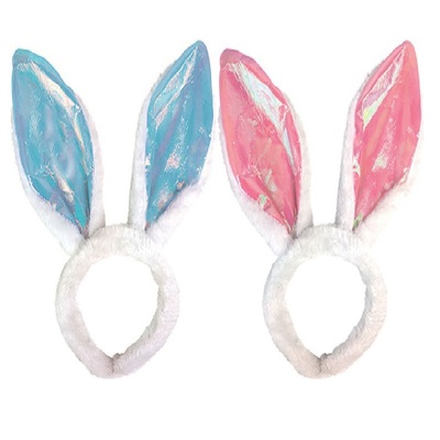 Pink Or Blue Shimmer Easter Bunny Ears (Pk 1)