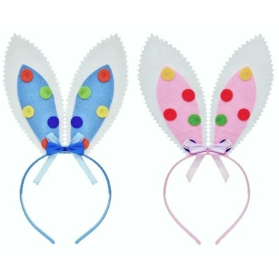 Easter Pink or Blue Felt Bunny Ears with Dots on Headband (Pk 2)