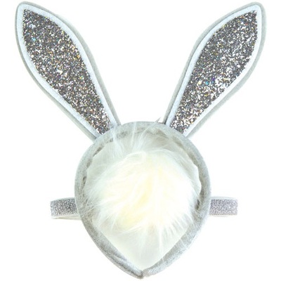Silver Glitter Easter Bunny Ears on Headband and Tail Set