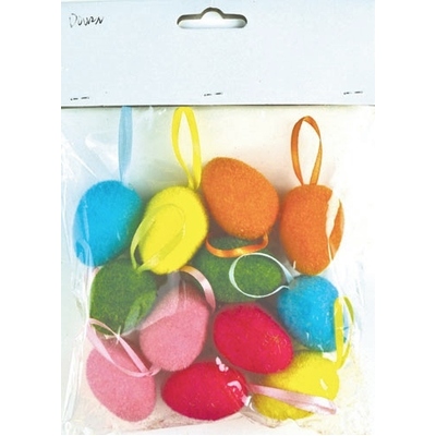 Mixed Colour Easter Fluffy Hanging Egg Decorations (Pk 12)