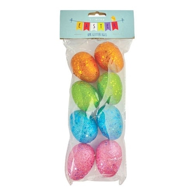 Easter Mixed Colour Hollow Plastic Glitter Eggs (Pk 8)